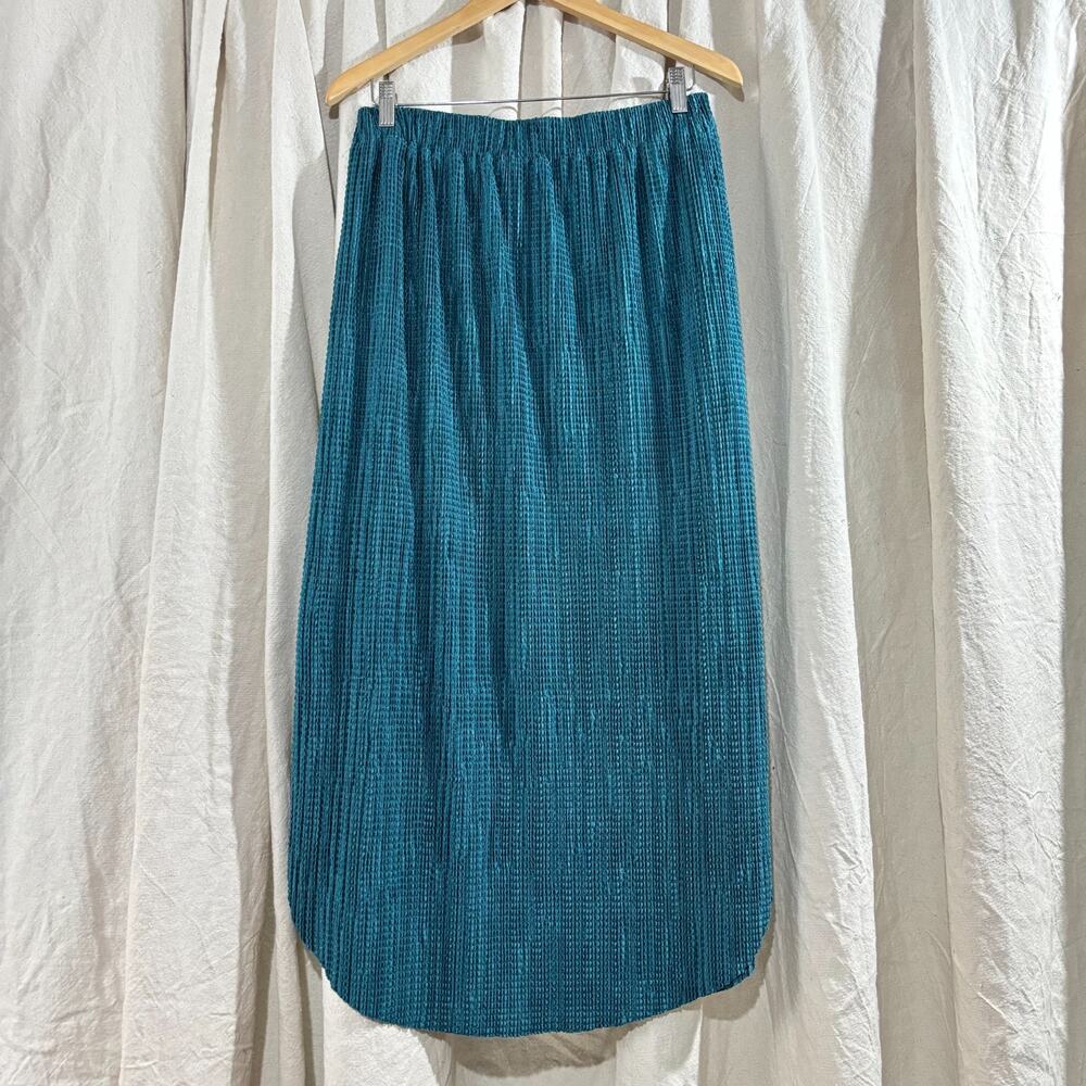 Sabina Musáyev Teal Textured Pleated Maxi Skirt Size Large